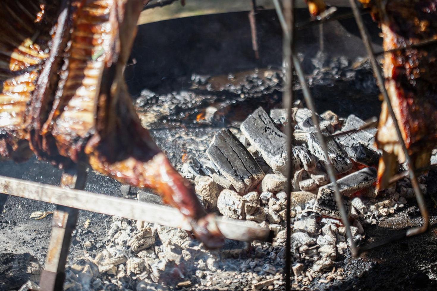 Smoky BBQ embers and fire